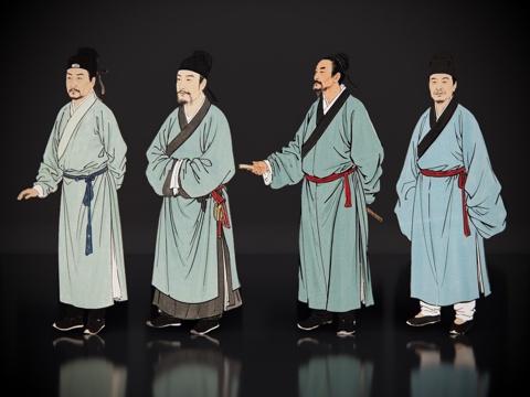  2D古装水墨人物 古画人物 宋代士大夫 古典水墨人物 古装su模型 