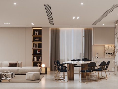  现代 客厅  餐厅 中岛3d模型 