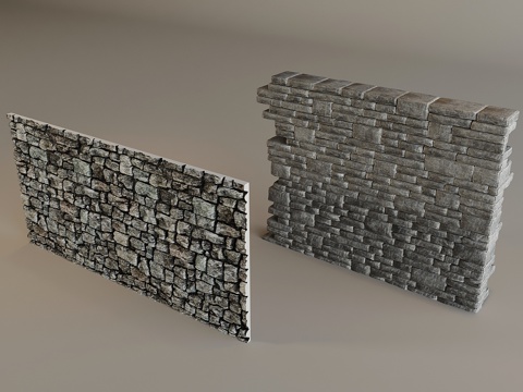  石头墙毛石墙景墙 庭院乡村夯石墙围墙3d模型 