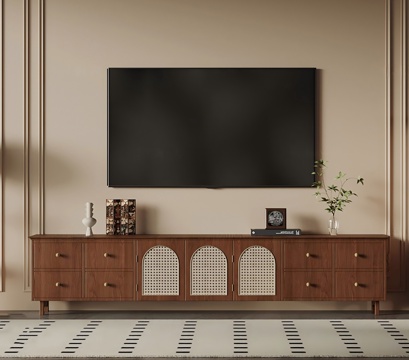  中古风落地电视柜su模型 