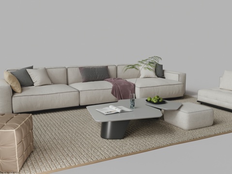  现代布艺沙发茶几组合3d模型 