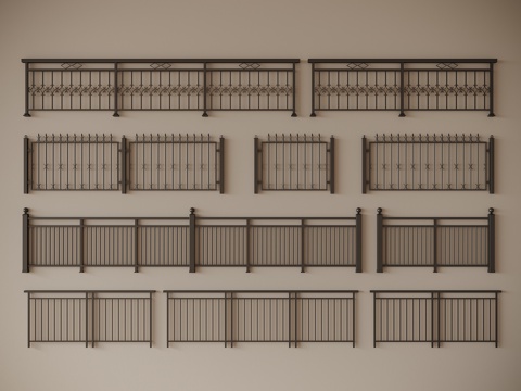 法式 现代 栏杆 铁艺栏杆 护栏 阳台护栏 围栏3d模型 