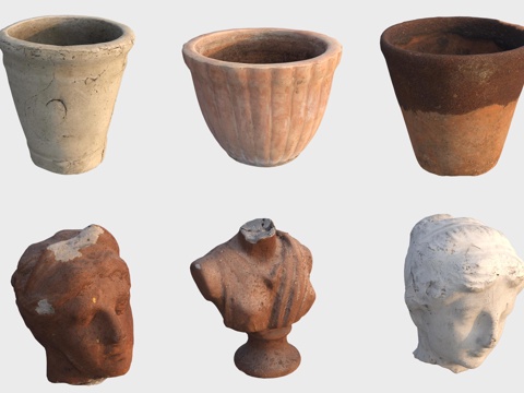  欧式古代石雕泥塑陶罐陶艺陶制3d模型 
