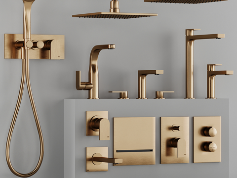  新中式轻奢 Gessi Manzoni 淋浴花洒 浴室水龙头3d模型 