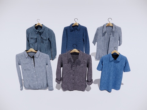  牛仔衬衫 长袖短袖服饰su模型 