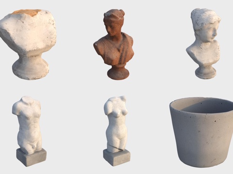  欧式古典石雕泥塑石膏雕塑陶罐陶艺3d模型 