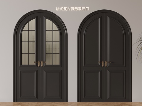  法式实木双开门 长虹玻璃对开门圆拱3d模型 