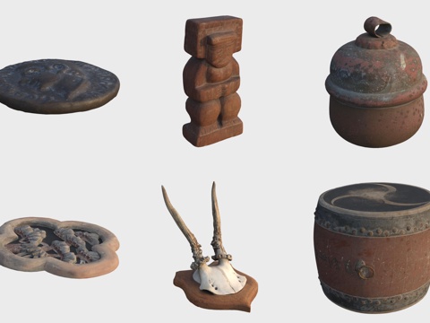  古代复古室内物品装饰品摆件鼓3d模型 