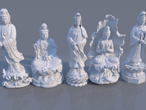  现代观音佛像雕塑3d模型 