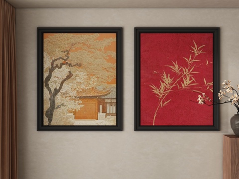  新中式抽象挂画 装饰画3d模型 