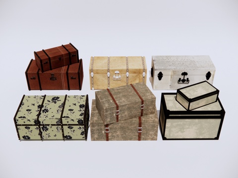  复古行李箱 老式收纳手提箱su模型 