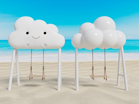  现代秋千 云朵秋千 现代美陈秋千 云朵打网红卡点秋千 网红秋3d模型 