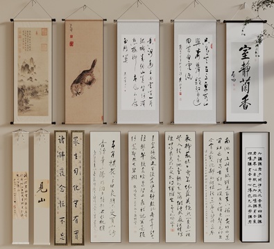  宋式风山水画 新中式挂画 山水画 字画 水墨画 装饰画 挂画3d模型 