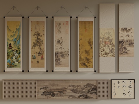  宋式风山水画 新中式挂画 山水画 字画 水墨画 装饰画 挂画3d模型 