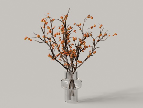  现代玻璃红果花瓶花艺3d模型 