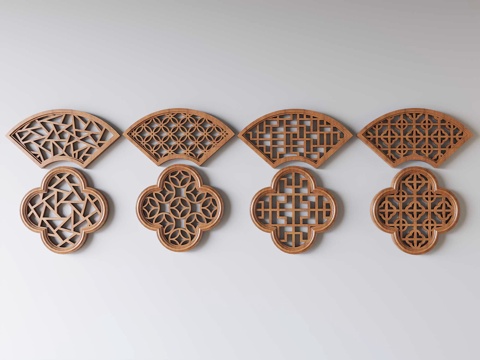  中古风雕花镂空窗 实木窗户花格窗 景墙花格窗镂花窗3d模型 