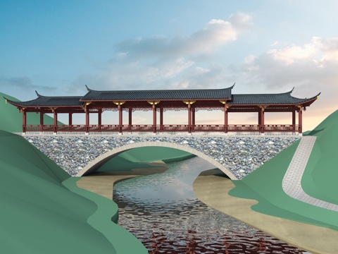  廊架 廊桥 连廊 古建3d模型 