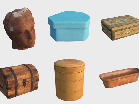  古代陶艺石膏雕塑木箱3d模型 