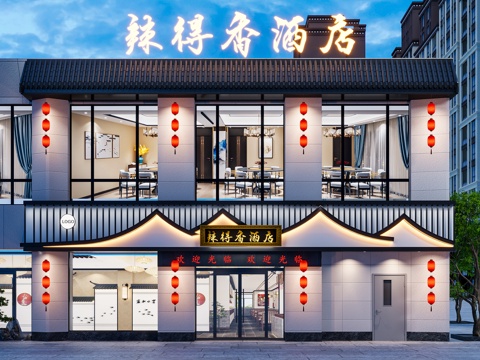  酒店门头 酒店外立面3d模型 