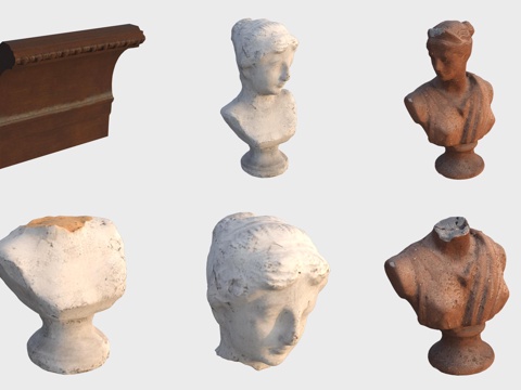  古代陶艺石膏雕塑3d模型 