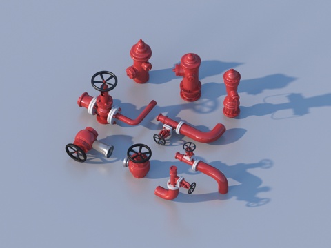  消防栓 消防水管 消防器材3d模型 