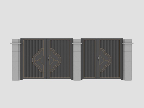  新中式庭院入户大门组合3d模型 