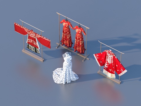  女裙 旗袍 长袍 汉服 衣服 古装3d模型 