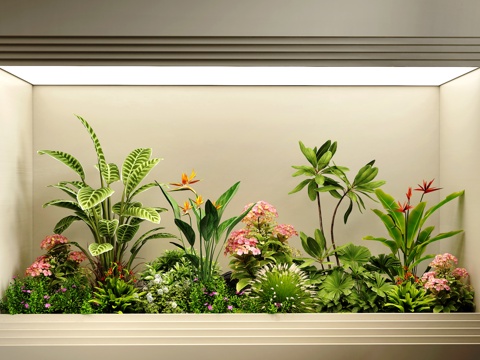  现代室内景观 庭院景观 植物花草组合 植物堆 景观小品 景观3d模型 