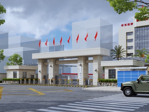  武警大门入口建筑3d模型 