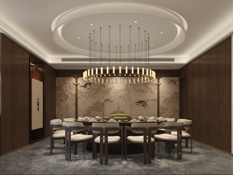  新中式餐厅包厢3d模型 
