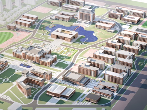  现代学校建筑 教学楼建筑 中小学建筑 行政楼 办公楼su模型 