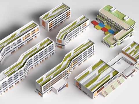  现代学校建筑 教学楼建筑 中小学建筑 行政楼 办公楼su模型 