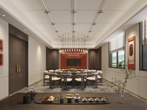  新中式餐厅包厢3d模型 