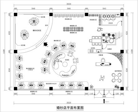  婚纱店平面布置图cad施工图 