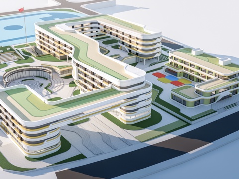  现代学校建筑 教学楼建筑 中小学建筑 行政楼 办公楼su模型 