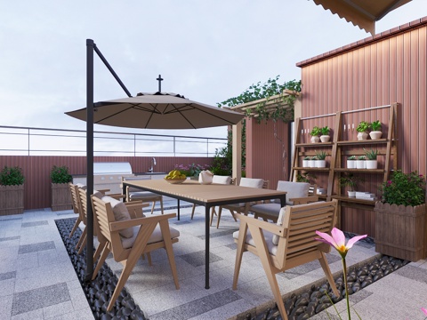  现代 屋顶花园 庭院 秋千 绿植 造景 葡萄架3d模型 