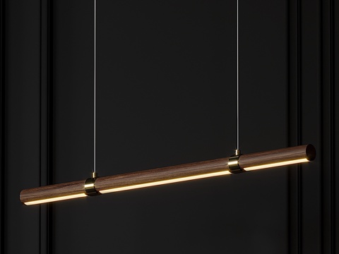  线性木质 LED 吊灯3d模型 