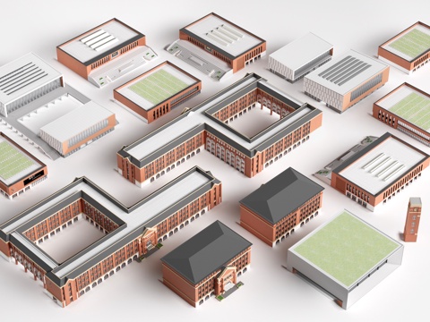  现代学校建筑 教学楼建筑 中小学建筑 行政楼 办公楼su模型 
