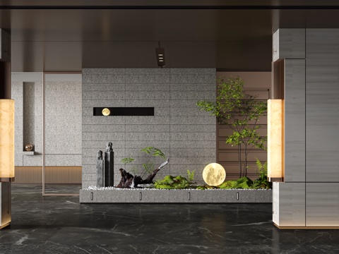  现代玄关造景景观景墙3d模型 