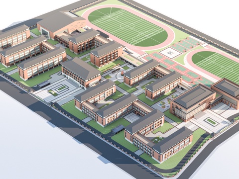  现代学校建筑 教学楼建筑 中小学建筑 行政楼 办公楼su模型 