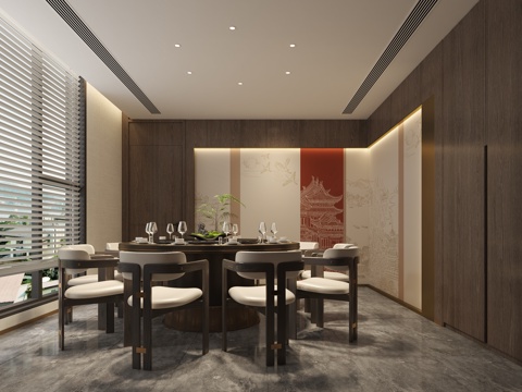  新中式餐厅包厢3d模型 