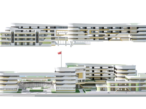  现代学校建筑 教学楼建筑 中小学建筑 行政楼 办公楼su模型 