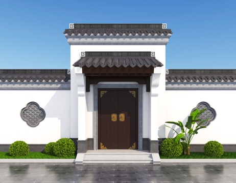  新中式大门 门头 别墅大门3d模型 