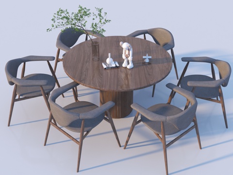  新中式侘寂餐桌椅3d模型 