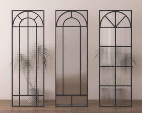  玻璃隔断 玻璃屏风 玄关隔断su模型 