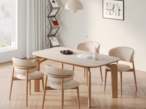  Calligaris 北欧餐桌椅组合 原木风餐桌椅 实木餐桌su模型 