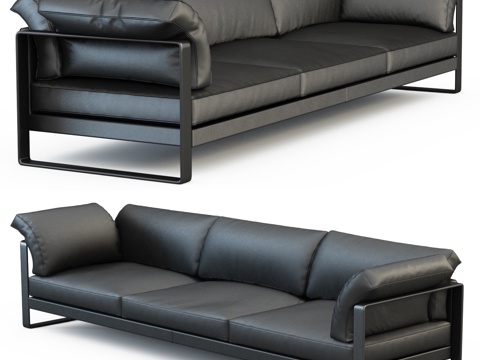 办公皮革沙发 办公沙发 直排沙发 皮革沙发su模型