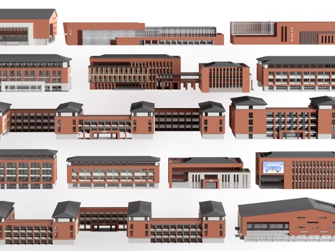  现代学校建筑 教学楼建筑 中小学建筑 行政楼 办公楼su模型 