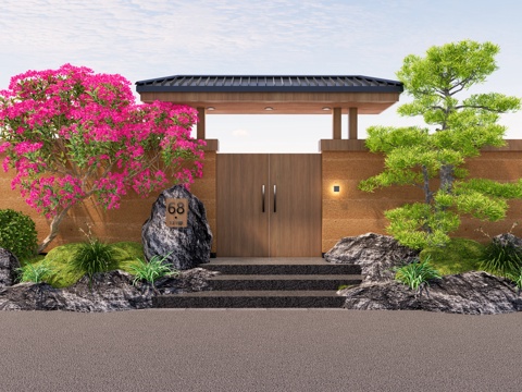  禅意庭院门su模型 