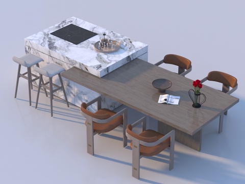  现代中岛吧台3d模型 